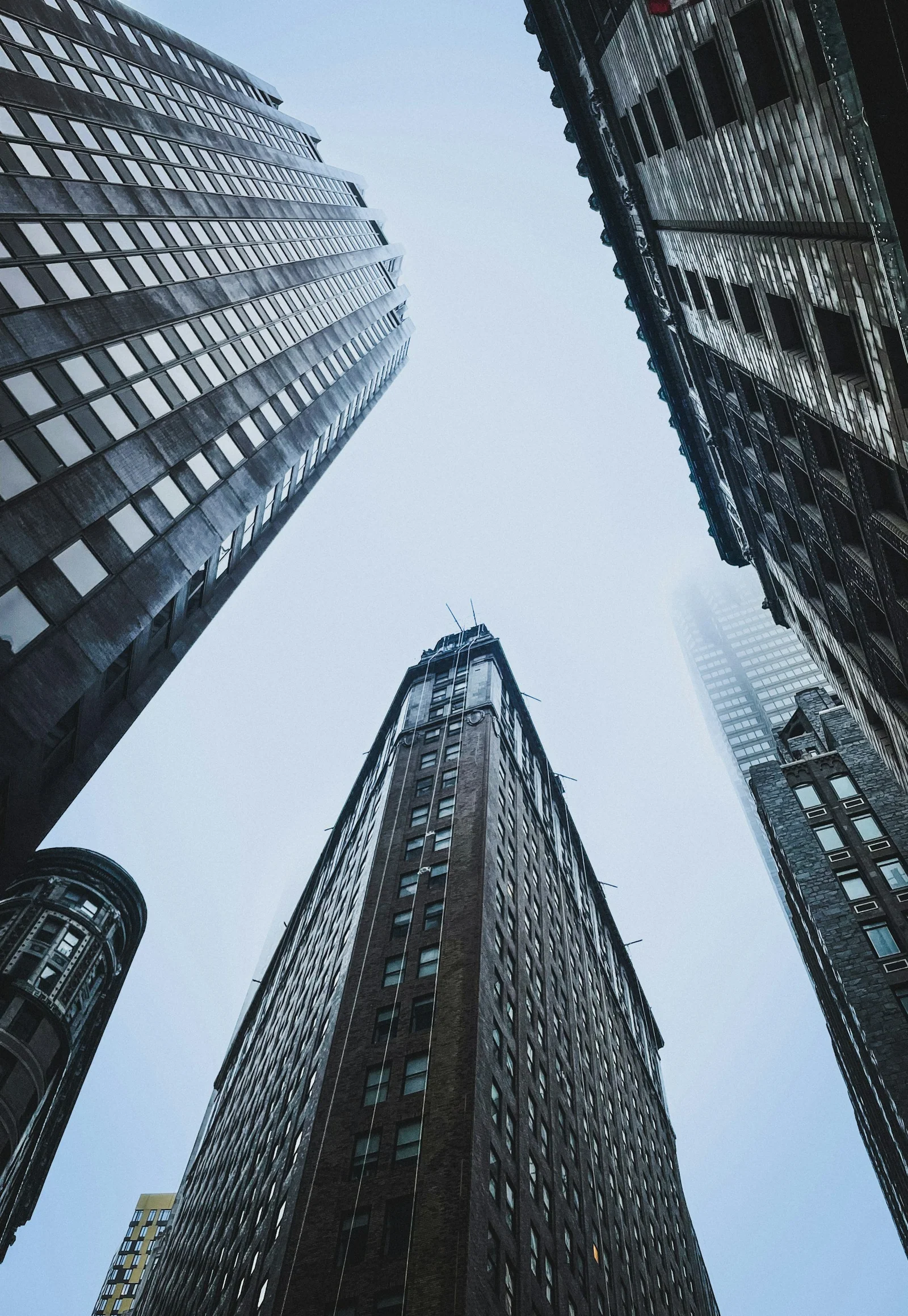 Looking upward through the New York financial district