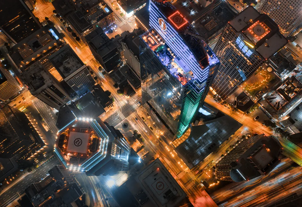 Downtown Los Angeles buildings and streets at night