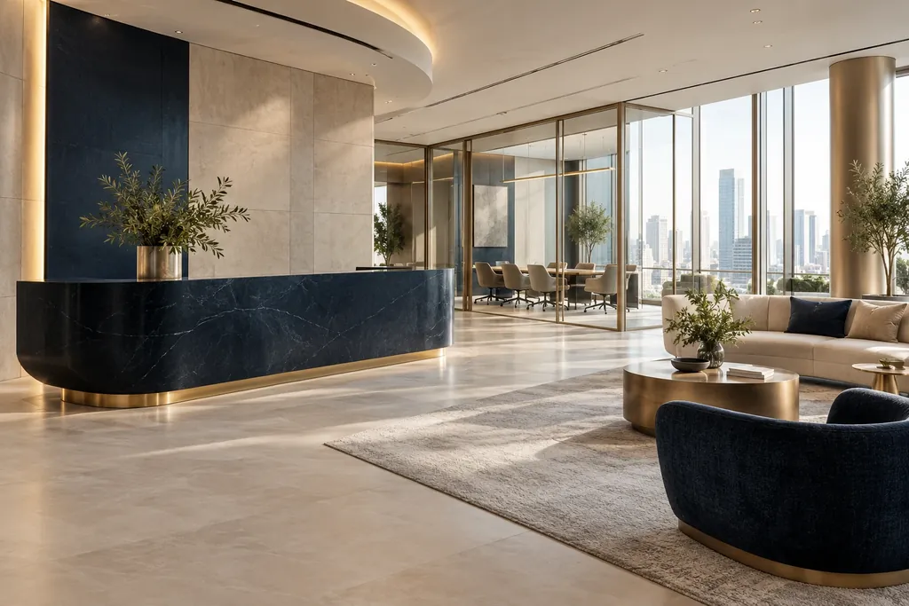 Solirion company space concept, a modern reception and collaboration area